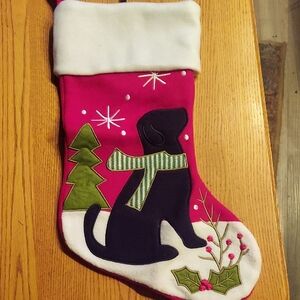 Festive Red & White Christmas Stocking with Dog Design
